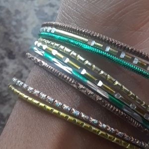 Green and Brown Engraved Bangles